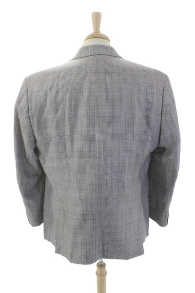 Michael Michael Kors Mens Linen Glen Plaid Long Sleeve Blazer Gray Size 44S