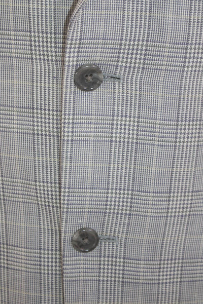 Michael Michael Kors Mens Linen Glen Plaid Long Sleeve Blazer Gray Size 44S