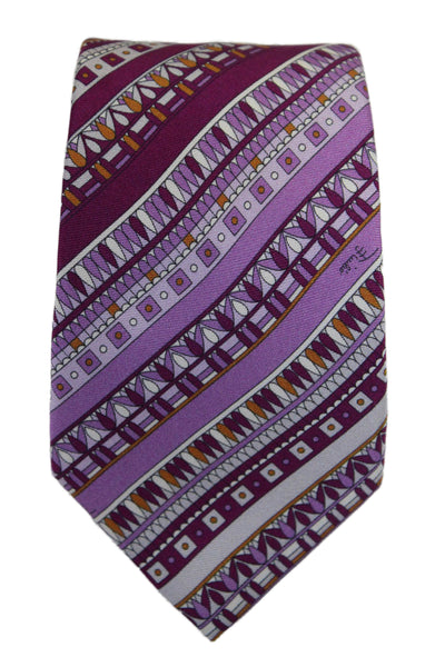 Emilio Pucci Mens Silk Geometric Printed Multicolored Tie Purple Size 58"