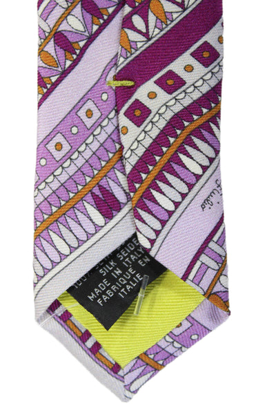 Emilio Pucci Mens Silk Geometric Printed Multicolored Tie Purple Size 58"