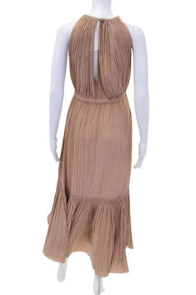 A.L.C. Womens Pleated Detail Halter Tie Waist Sleeveless Dress Beige Size 0