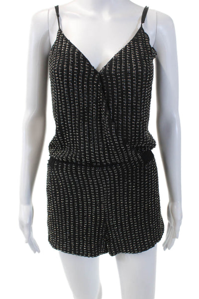 Parker Womens Silk Sequin V Neck Sleeveless Romper Black Size XS