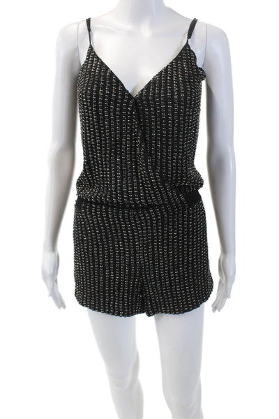 Parker Womens Silk Sequin V Neck Sleeveless Romper Black Size XS