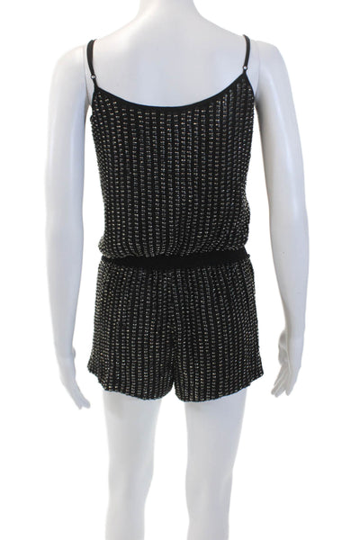 Parker Womens Silk Sequin V Neck Sleeveless Romper Black Size XS