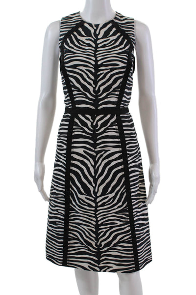 Michael Kors Womens Animal Print Sleeveless A Line Dress Black White Cotton Size