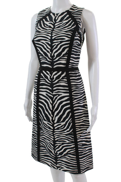 Michael Kors Womens Animal Print Sleeveless A Line Dress Black White Cotton Size