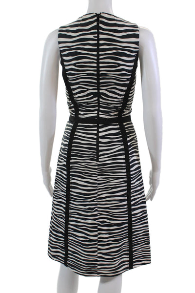 Michael Kors Womens Animal Print Sleeveless A Line Dress Black White Cotton Size