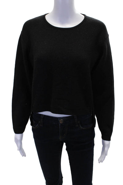 J Brand Womens Merino Wool Zip Detail Crew Neck Sweater Top Black Size XS