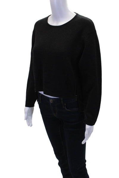 J Brand Womens Merino Wool Zip Detail Crew Neck Sweater Top Black Size XS