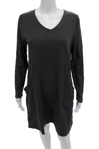 Eileen Fisher Womens Long Sleeves V Neck Dress Gray Size Extra Small