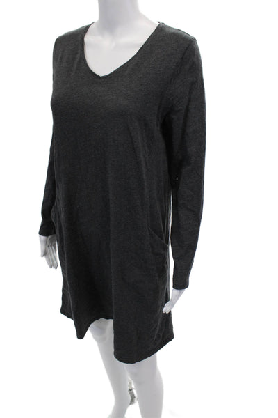 Eileen Fisher Womens Long Sleeves V Neck Dress Gray Size Extra Small