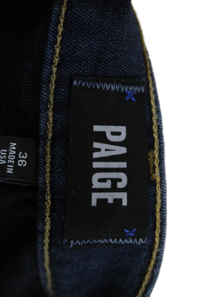 Paige Mens Cotton Straight Leg Dark Washed Buttoned Closure Jeans Blue Size 36