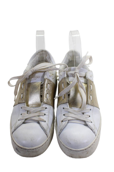 Valentino Garavani Womens Leather Metallic Stripe Sneakers White Size 6.5