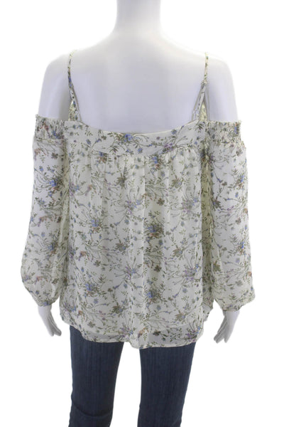 Barneys New York Womens Floral Cold Shoulder Long Sleeve Blouse Top White SizeS