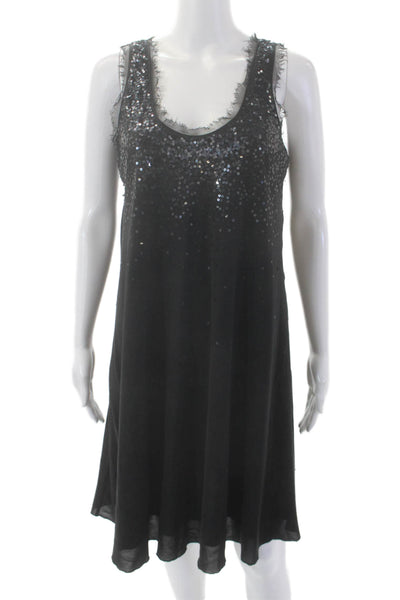 Nicole Miller Womens Silk Sequined Sleeveless Round Neck Dress Black Size S