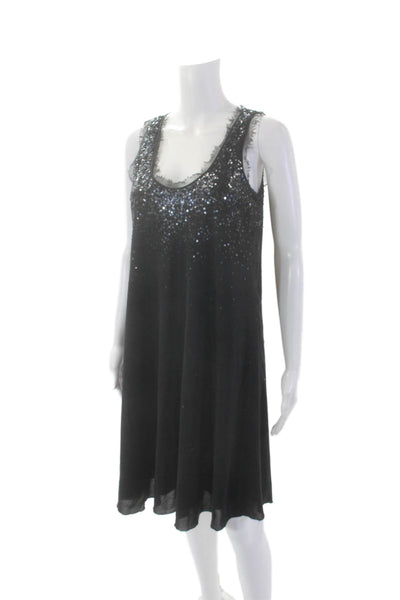 Nicole Miller Womens Silk Sequined Sleeveless Round Neck Dress Black Size S