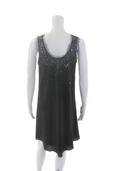 Nicole Miller Womens Silk Sequined Sleeveless Round Neck Dress Black Size S