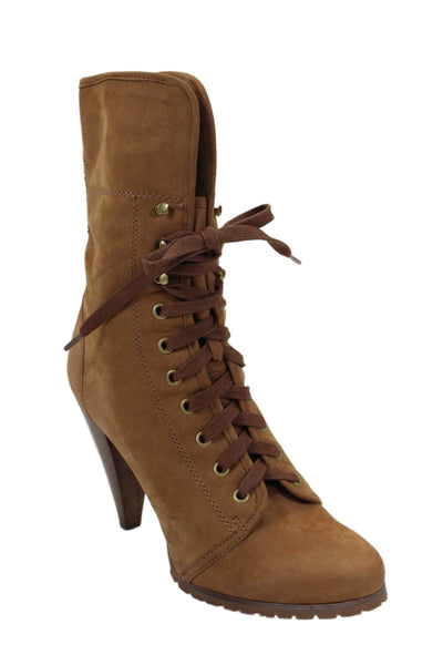 Steve Madden Womens Suede Lace Up Heels Combats Boots Shoes Brown Size 8M