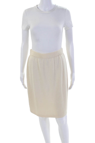 St. John Basics Womens Textured Elastic Waisted Knit Straight Skirt Beige Size 8