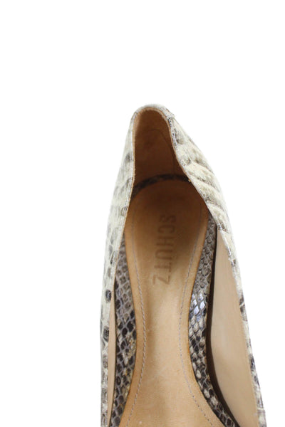 Schutz Womens Textured Snakeskin Pointed Toe Stiletto Pumps Beige Size 6