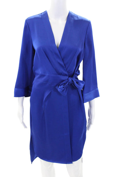 Badgley Mischka Womens V-neck 3/4 Sleeve Wrap Dress Ink Blue Size XS