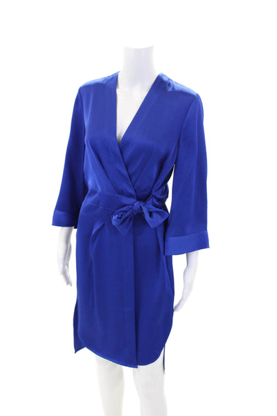 Badgley Mischka Womens V-neck 3/4 Sleeve Wrap Dress Ink Blue Size XS