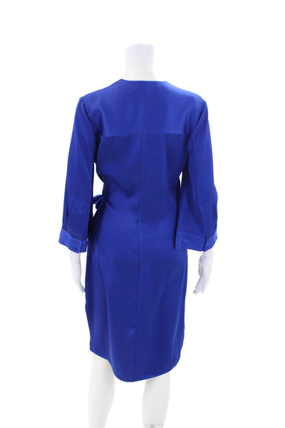 Badgley Mischka Womens V-neck 3/4 Sleeve Wrap Dress Ink Blue Size XS