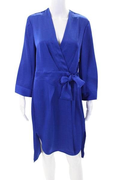 Badgley Mischka Womens V-neck 3/4 Sleeve Wrap Dress Ink Blue Size M