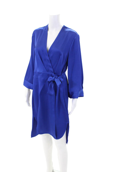 Badgley Mischka Womens V-neck 3/4 Sleeve Wrap Dress Ink Blue Size M