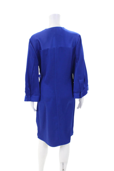Badgley Mischka Womens V-neck 3/4 Sleeve Wrap Dress Ink Blue Size M