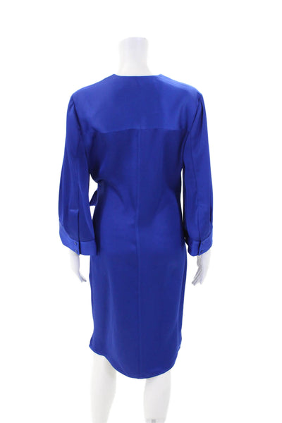 Badgley Mischka Womens V-neck 3/4 Sleeve Wrap Dress Ink Blue Size S