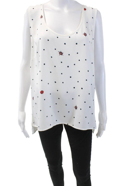 Badgley Mischka Womens Printed Scoop Neck Sleeveless Blouse Top White Size L