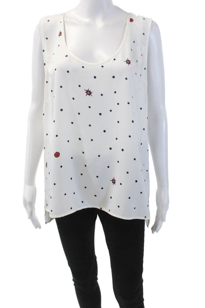 Badgley Mischka Womens Printed Scoop Neck Sleeveless Blouse Top White Size L