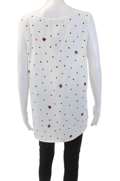 Badgley Mischka Womens Printed Scoop Neck Sleeveless Blouse Top White Size L