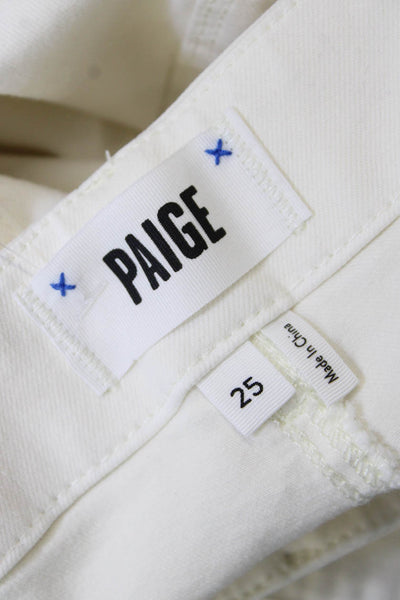 Paige Womens Cotton Zip Wide Leg Light Washed Jeans White Size EUR 25