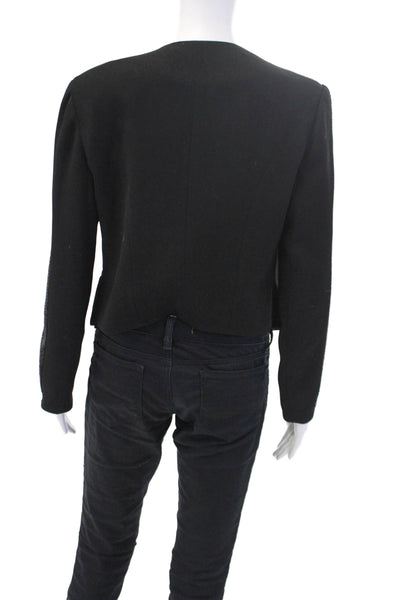 Ramy Brook Womens Beaded Long Sleeved Open Front Textured Blazer Black Size 8