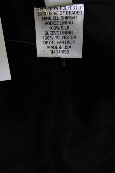 Ramy Brook Womens Beaded Long Sleeved Open Front Textured Blazer Black Size 8