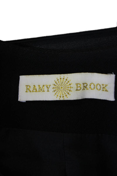 Ramy Brook Womens Beaded Long Sleeved Open Front Textured Blazer Black Size 8