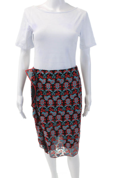 Emporio Armani Womens Back Zip Embroidered Ruffled Skirt Black Multi Size IT 40
