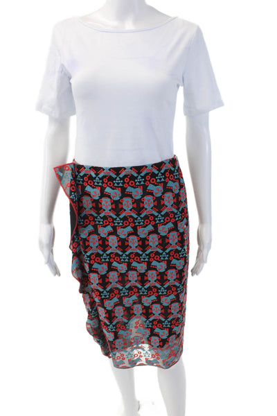 Emporio Armani Womens Back Zip Embroidered Ruffled Skirt Black Multi Size IT 40