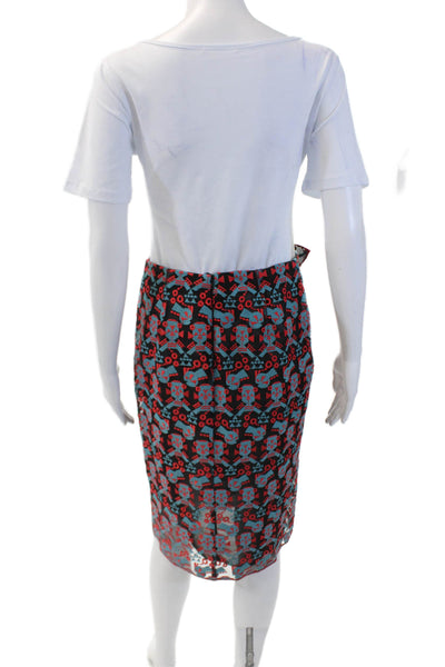 Emporio Armani Womens Back Zip Embroidered Ruffled Skirt Black Multi Size IT 40
