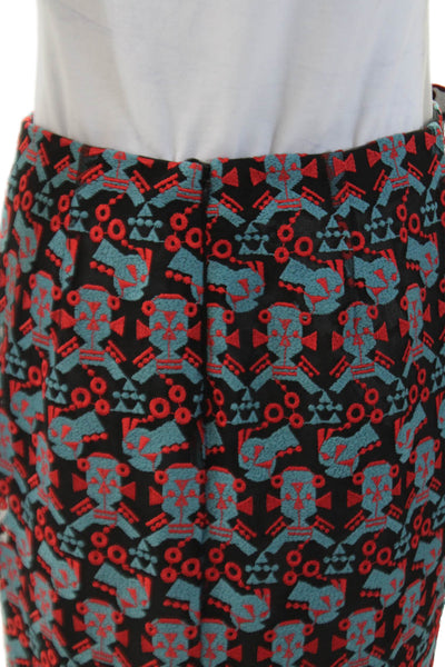Emporio Armani Womens Back Zip Embroidered Ruffled Skirt Black Multi Size IT 40