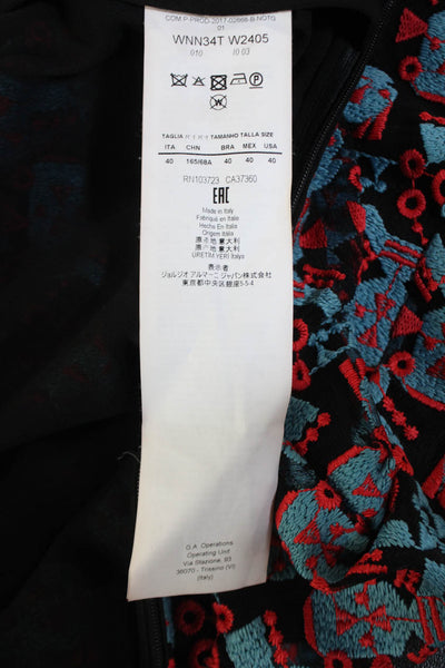Emporio Armani Womens Back Zip Embroidered Ruffled Skirt Black Multi Size IT 40