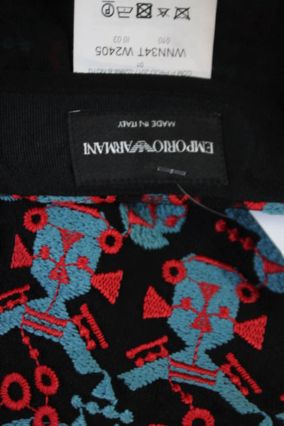 Emporio Armani Womens Back Zip Embroidered Ruffled Skirt Black Multi Size IT 40