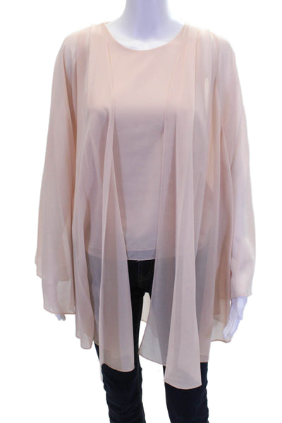 Badgley Mischka Womens Scoop Neck Sleeveless Layer Cape Blouse Top Blush Size M