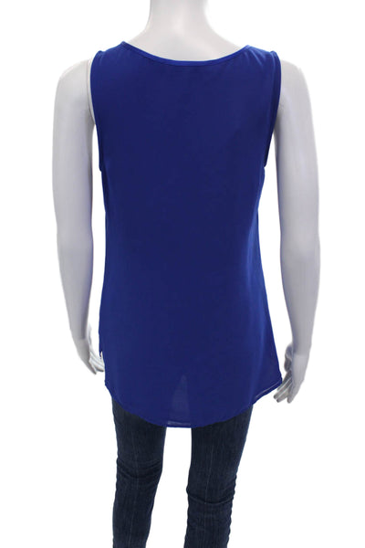 Badgley Mischka Womens Layered Scoop Neck Tank Top Blouse Ink Blue Size XS