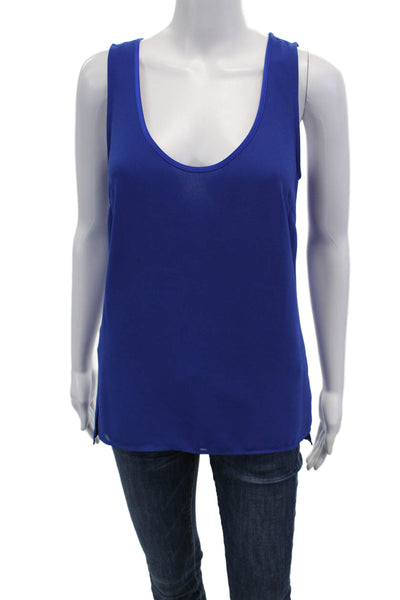 Badgley Mischka Womens Layered Scoop Neck Tank Top Blouse Ink Blue Size L