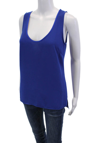 Badgley Mischka Womens Layered Scoop Neck Tank Top Blouse Ink Blue Size L