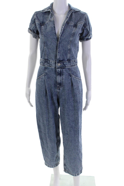 We The Free Womens Cotton Short Sleeved Collared Casual Jumpsuit Blue Size XS