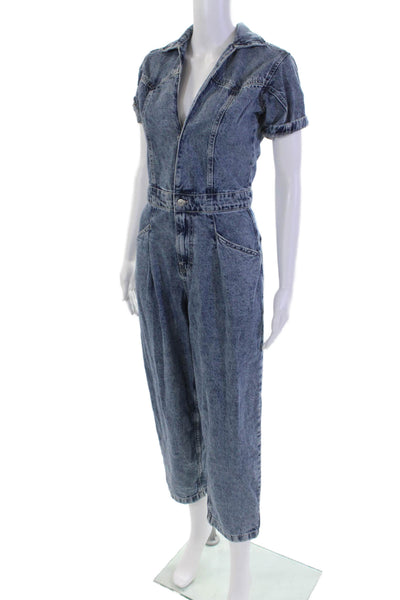 We The Free Womens Cotton Short Sleeved Collared Casual Jumpsuit Blue Size XS